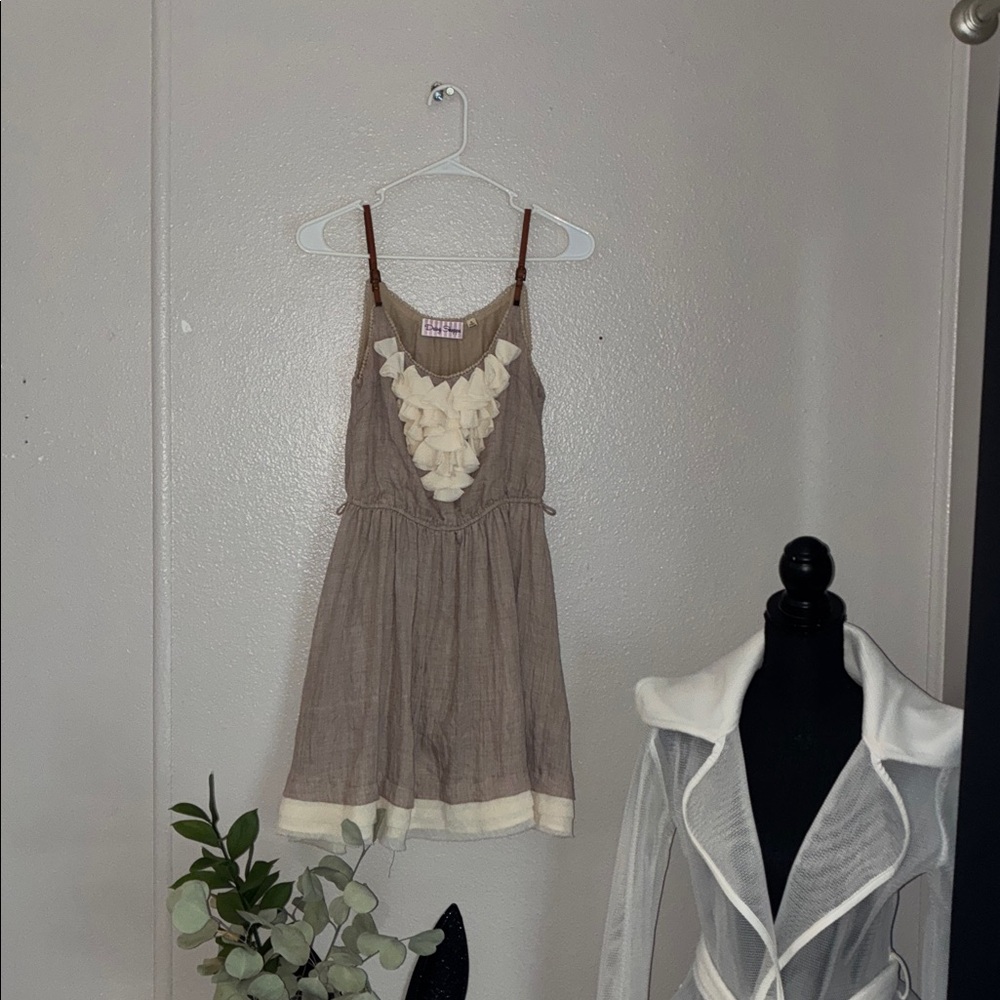 Daisy Shoppe Brown and Cream Leather Spaghetti Strap Dress